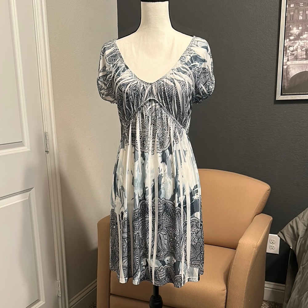 Blue and White Patterned Dress EUC